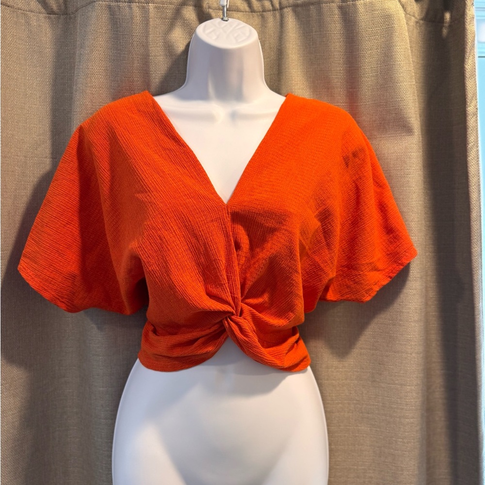Women's Orange Twist Front Top